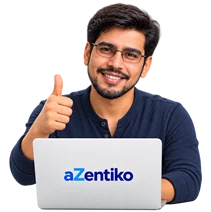 Happy person using an aZentiko AI assistant