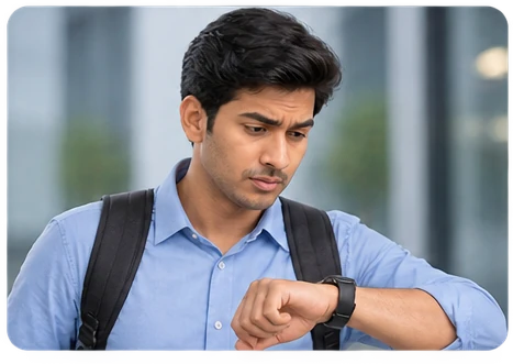 Customer checking the time while in a rush