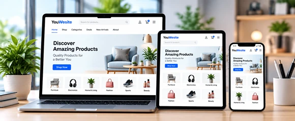 Website, laptop, tablet and phone sharing the same business information