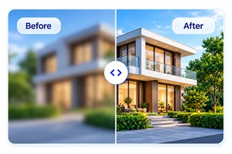 Illustrative before and after property-photo enhancement